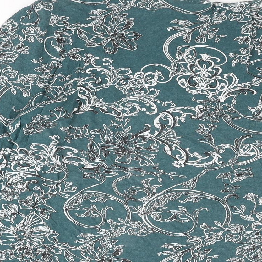 NEXT Womens Green Floral Viscose Basic T-Shirt Size 16 Round Neck