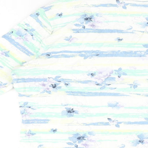 Isle Womens White Floral Cotton Basic T-Shirt Size 14 Round Neck