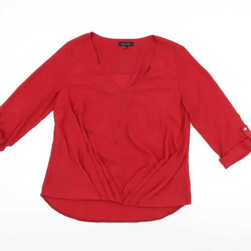 New Look Womens Red Polyester Basic Blouse Size 12 V-Neck