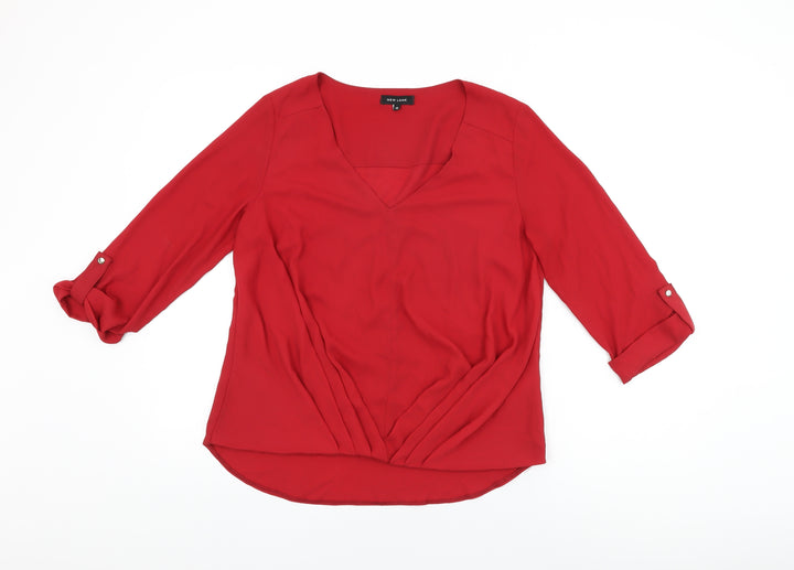 New Look Womens Red Polyester Basic Blouse Size 12 V-Neck