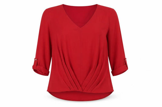 Front view of New Look women’s red polyester basic blouse, size UK 12, v-neck