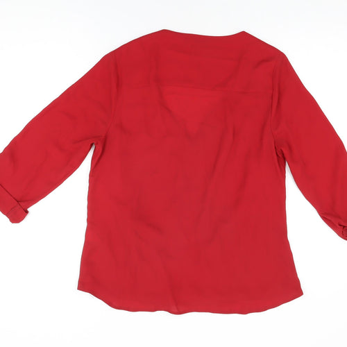 New Look Womens Red Polyester Basic Blouse Size 12 V-Neck