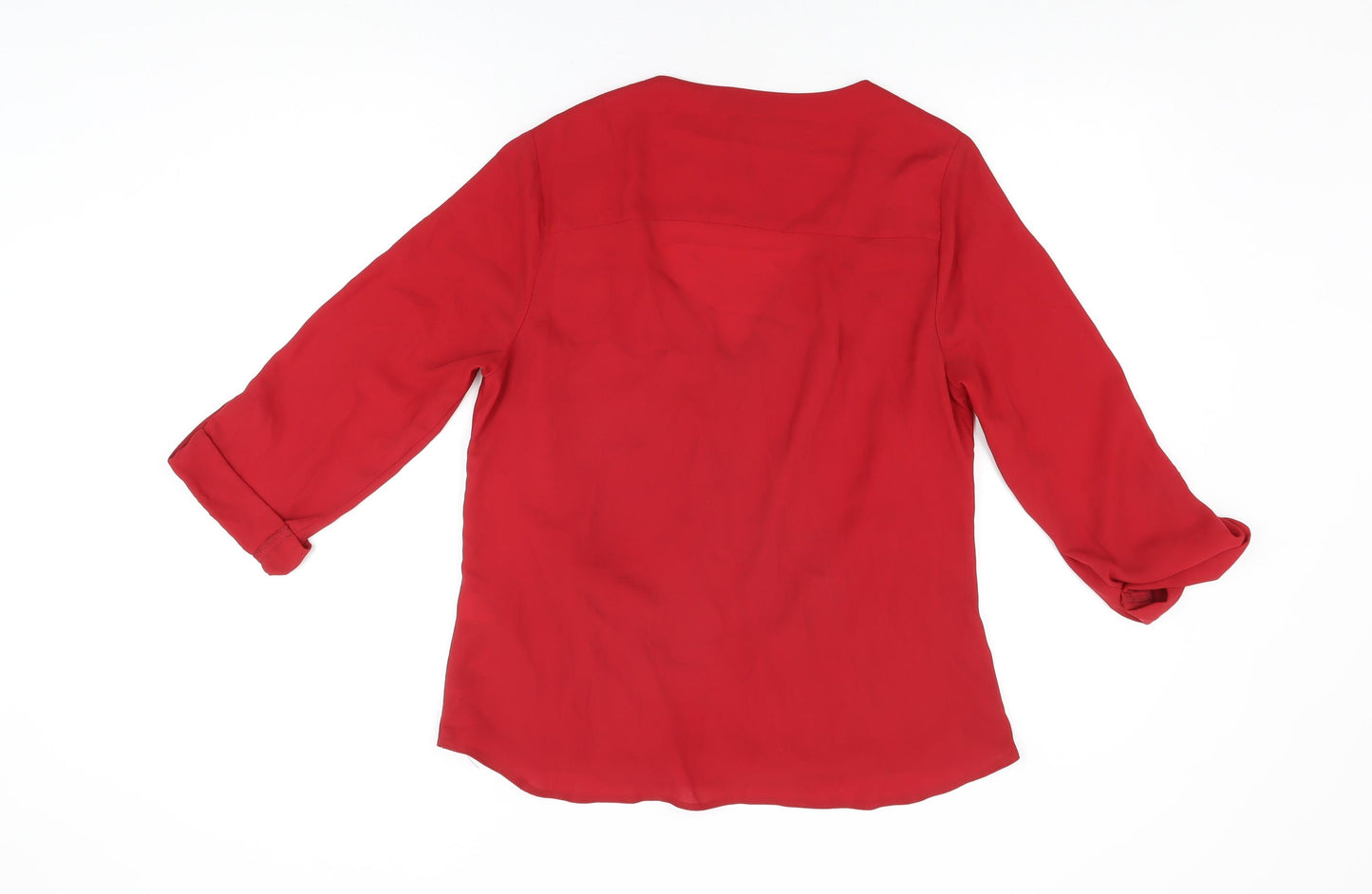 New Look Womens Red Polyester Basic Blouse Size 12 V-Neck