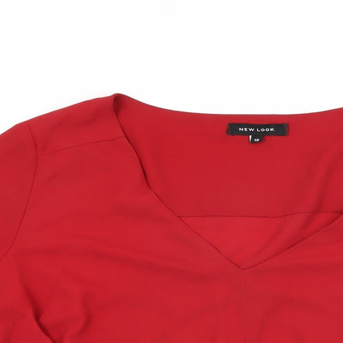 New Look Womens Red Polyester Basic Blouse Size 12 V-Neck