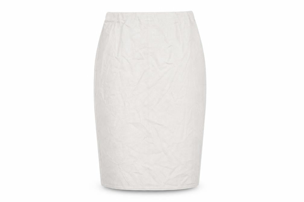 Front view of River Island women’s beige polyester straight & pencil skirt, size UK 12