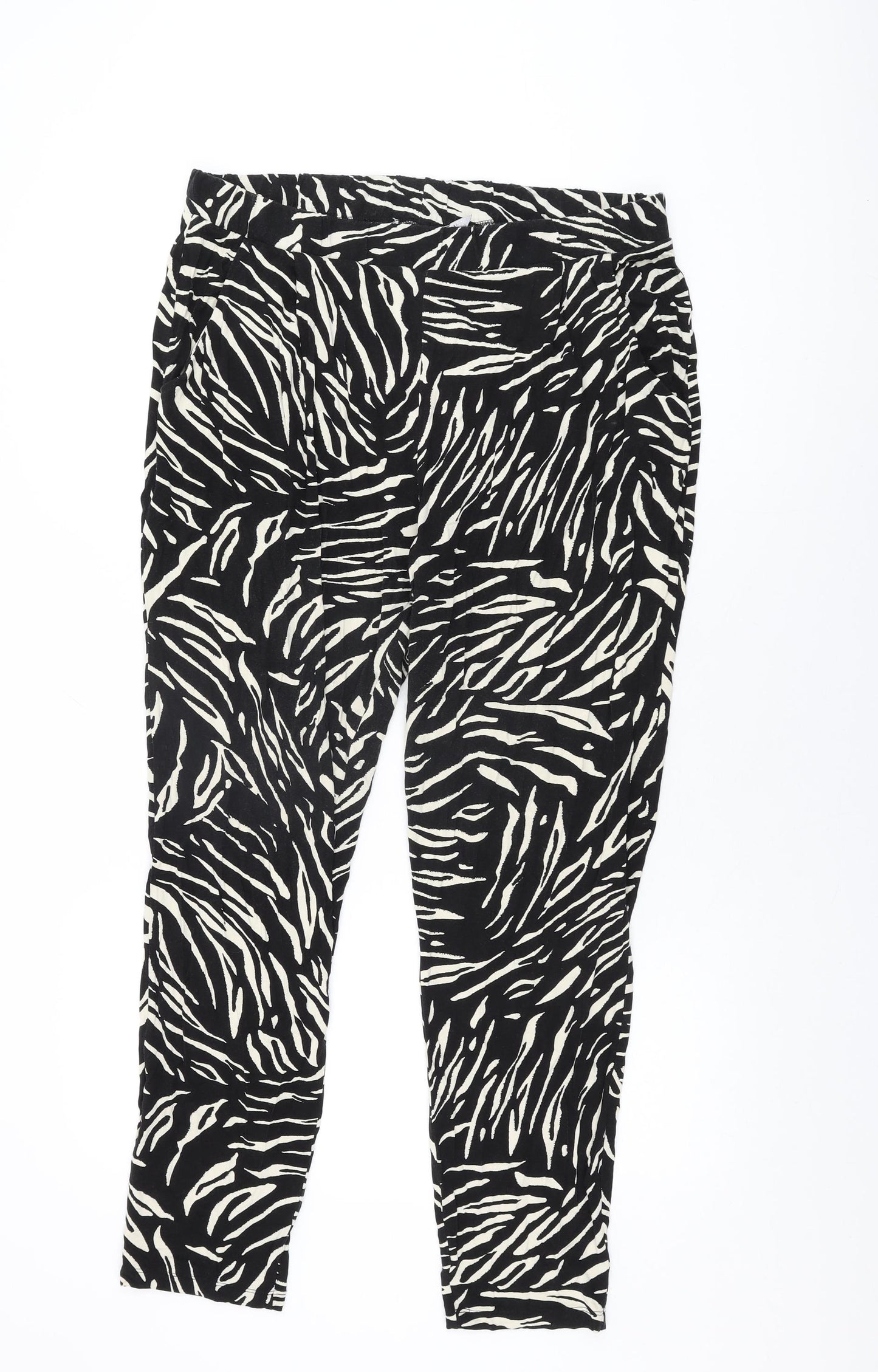 Marks and Spencer Womens Black Animal Print Viscose Trousers Size 14 L28 in Regular