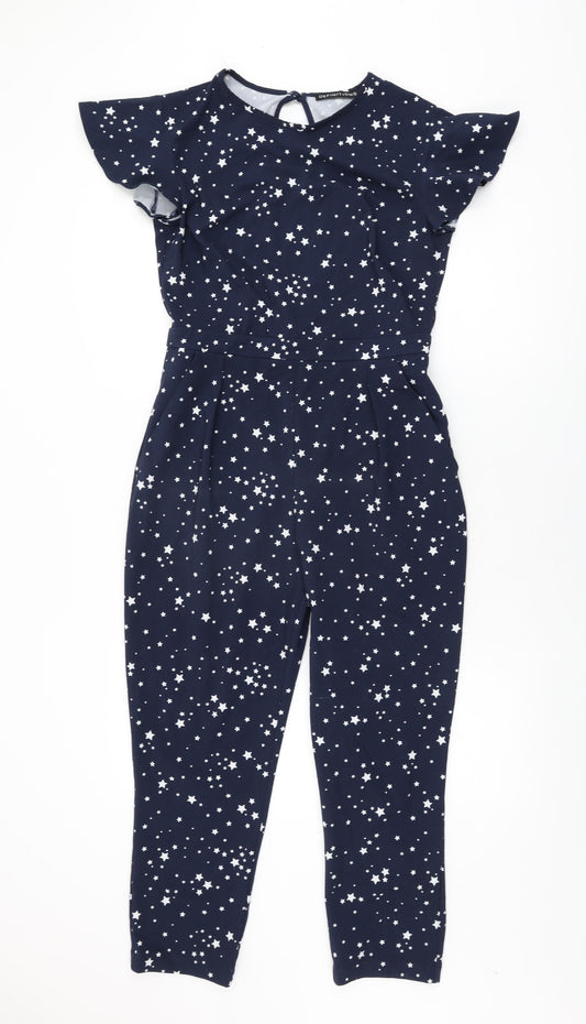 Definitions Womens Blue Geometric Polyester Jumpsuit One-Piece Size 10 L25 in Zip