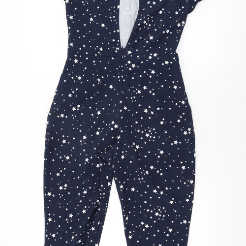 Definitions Womens Blue Geometric Polyester Jumpsuit One-Piece Size 10 L25 in Zip