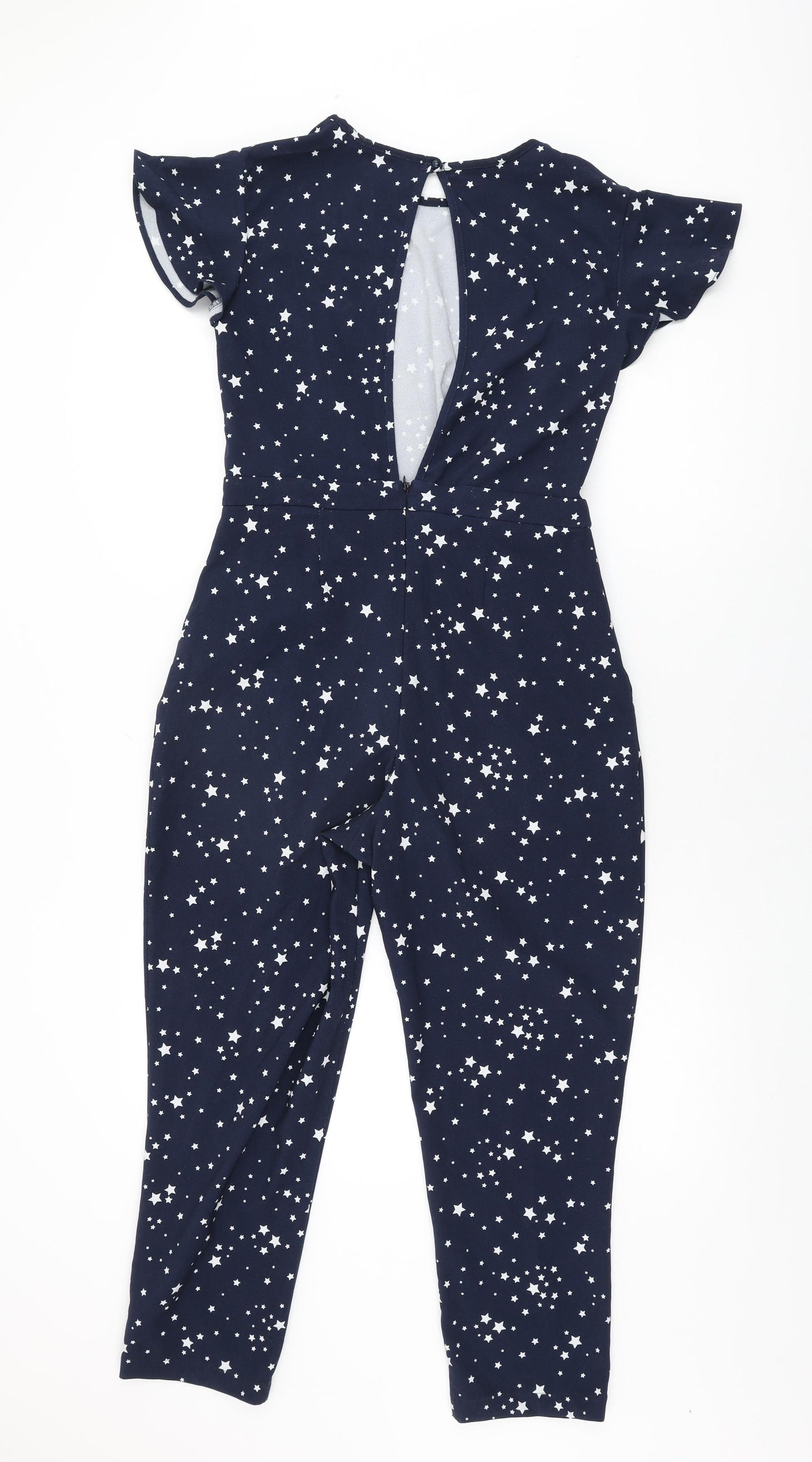 Definitions Womens Blue Geometric Polyester Jumpsuit One-Piece Size 10 L25 in Zip