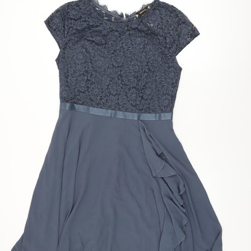 Miusol Womens Blue Floral Polyester A-Line Size 2XL Round Neck Zip