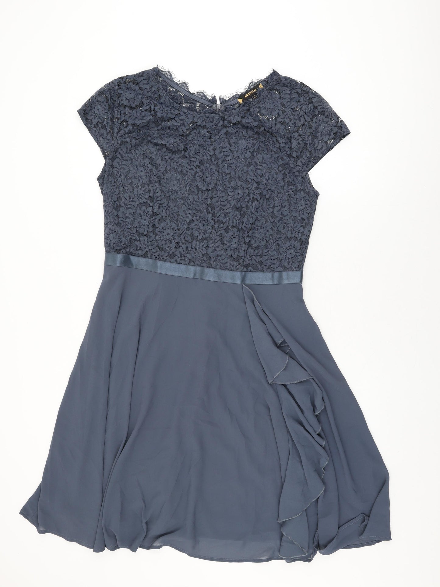 Miusol Womens Blue Floral Polyester A-Line Size 2XL Round Neck Zip