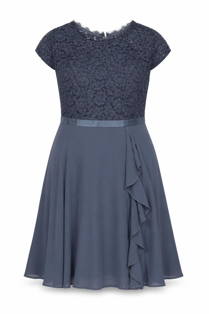 Front view of Miusol women’s blue floral polyester a-line, size 2XL, round neck zip