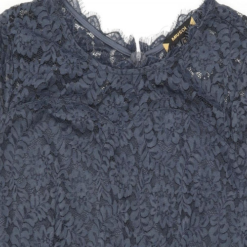 Miusol Womens Blue Floral Polyester A-Line Size 2XL Round Neck Zip