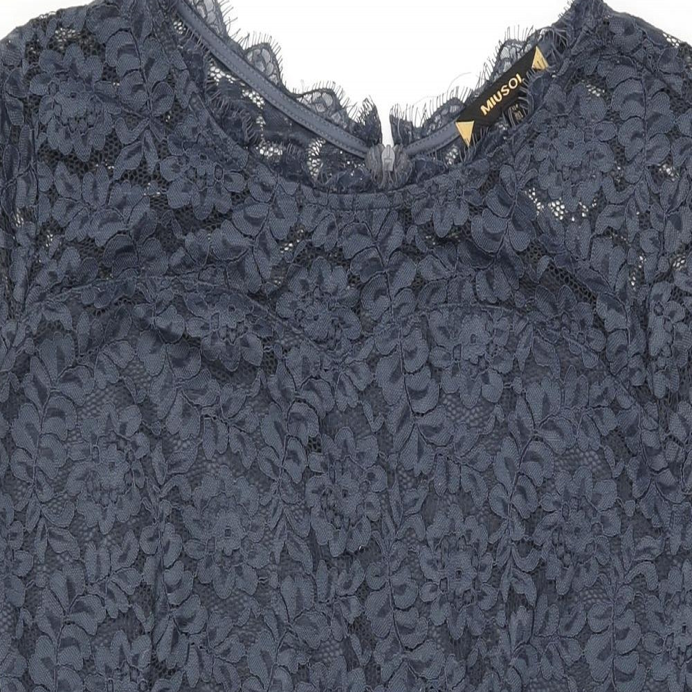 Miusol Womens Blue Floral Polyester A-Line Size 2XL Round Neck Zip