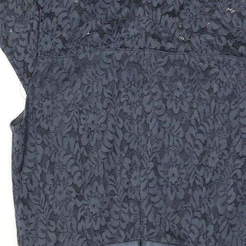 Miusol Womens Blue Floral Polyester A-Line Size 2XL Round Neck Zip