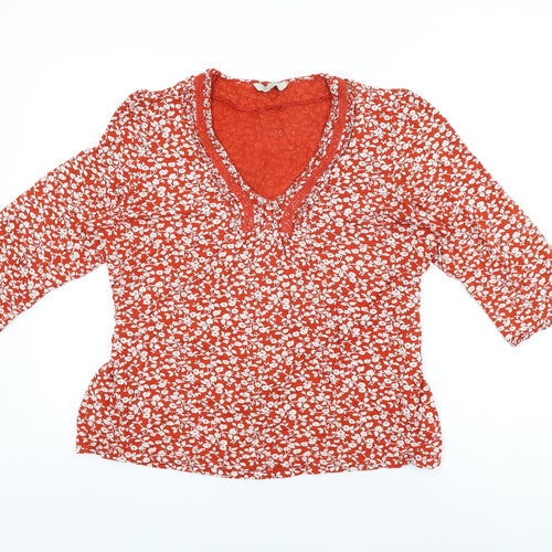 Rocha John Rocha Womens Red Floral Viscose Basic T-Shirt Size 20 V-Neck