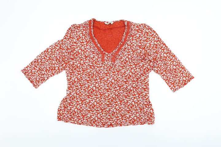 Rocha John Rocha Womens Red Floral Viscose Basic T-Shirt Size 20 V-Neck