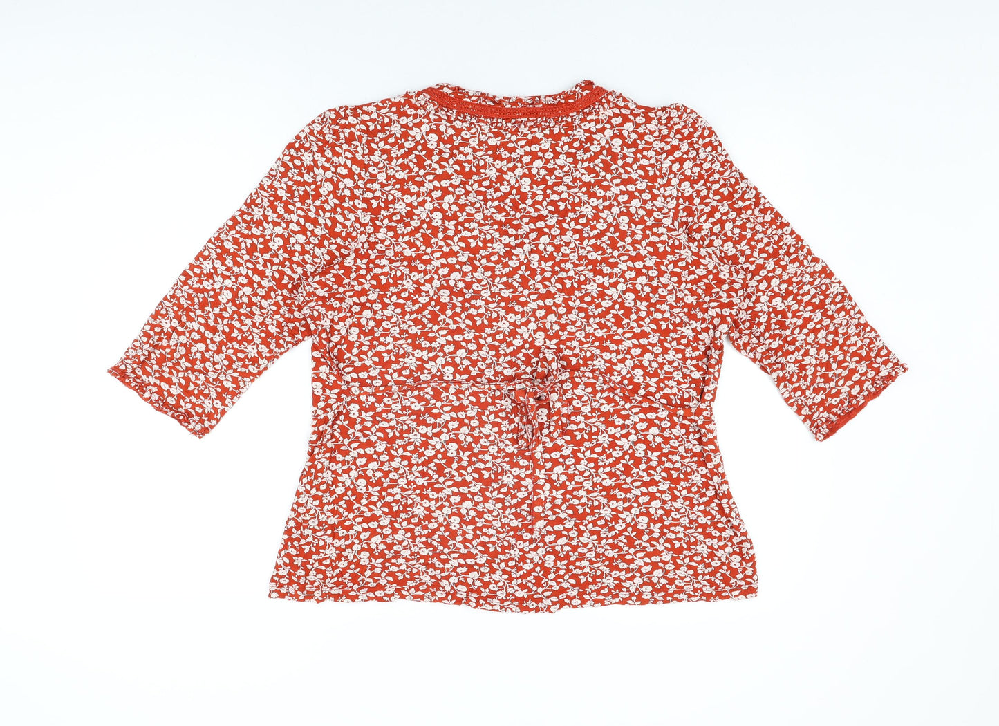 Rocha John Rocha Womens Red Floral Viscose Basic T-Shirt Size 20 V-Neck
