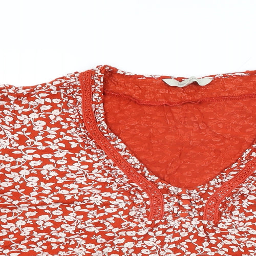 Rocha John Rocha Womens Red Floral Viscose Basic T-Shirt Size 20 V-Neck