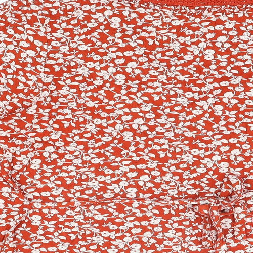 Rocha John Rocha Womens Red Floral Viscose Basic T-Shirt Size 20 V-Neck