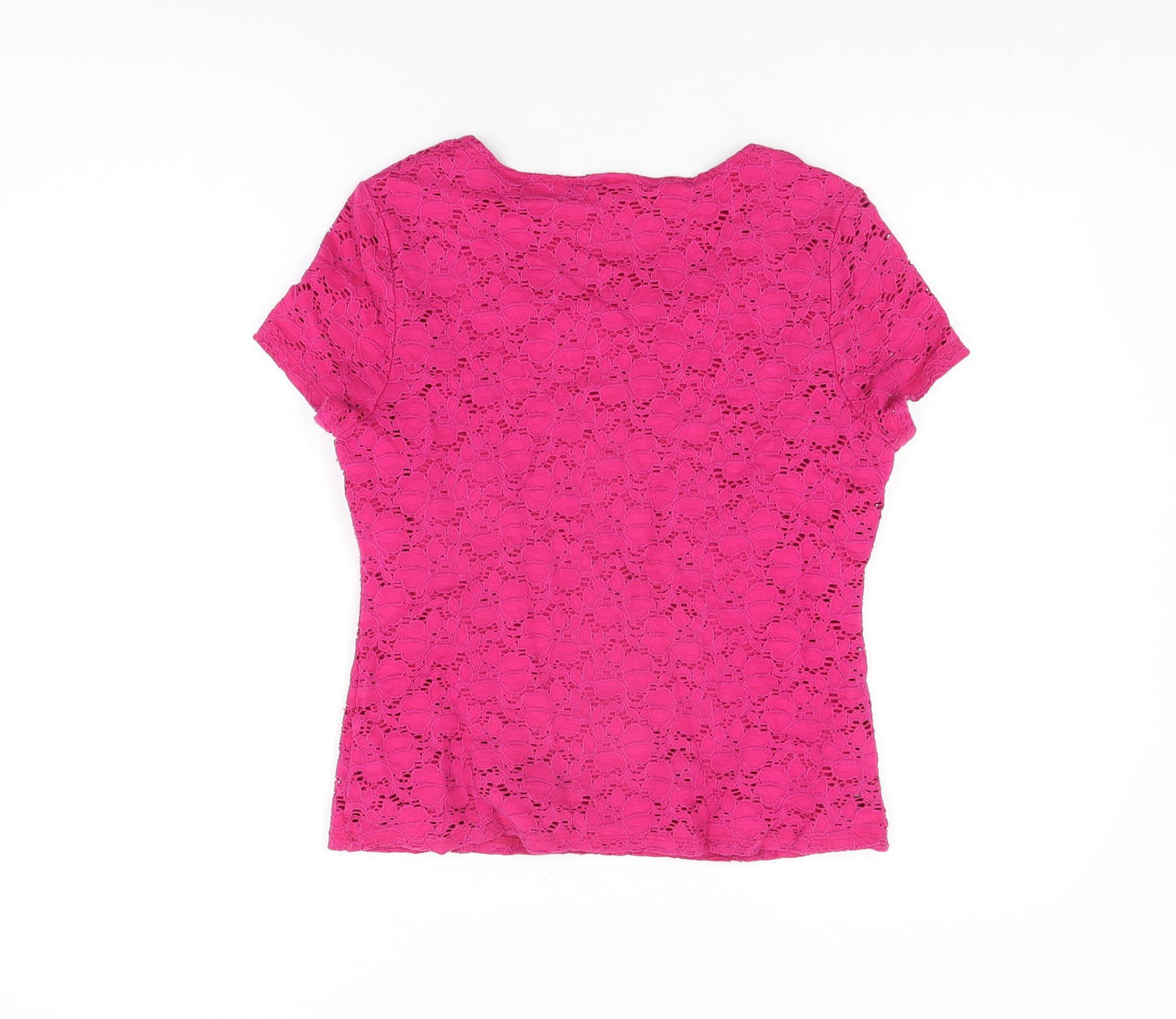 Precis Womens Pink Floral Nylon Basic T-Shirt Size M Round Neck