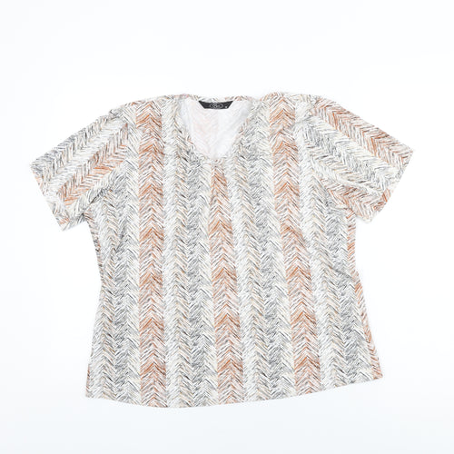 BM Womens White Geometric Polyester Basic T-Shirt Size M V-Neck