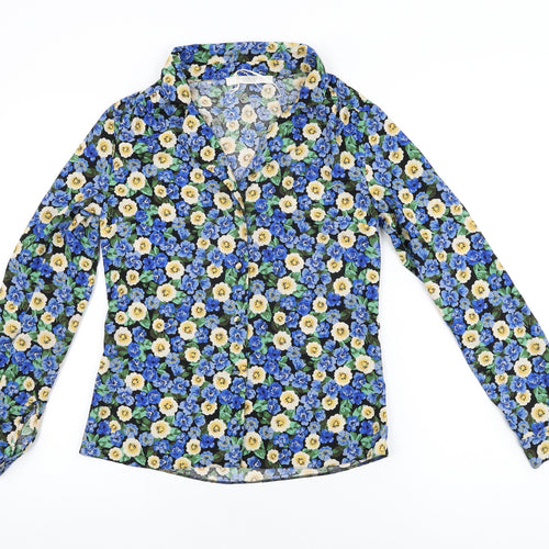 Michelle Keegan Womens Black Floral Polyester Basic Button-Up Size 8 Collared