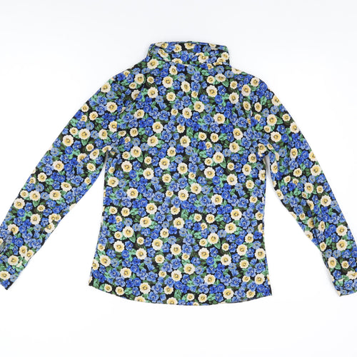 Michelle Keegan Womens Black Floral Polyester Basic Button-Up Size 8 Collared