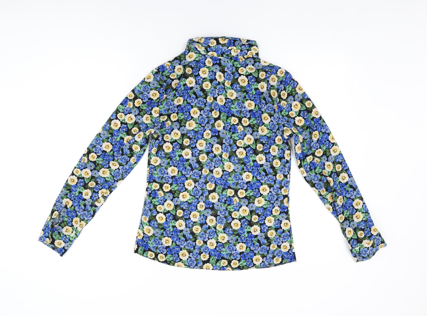 Michelle Keegan Womens Black Floral Polyester Basic Button-Up Size 8 Collared