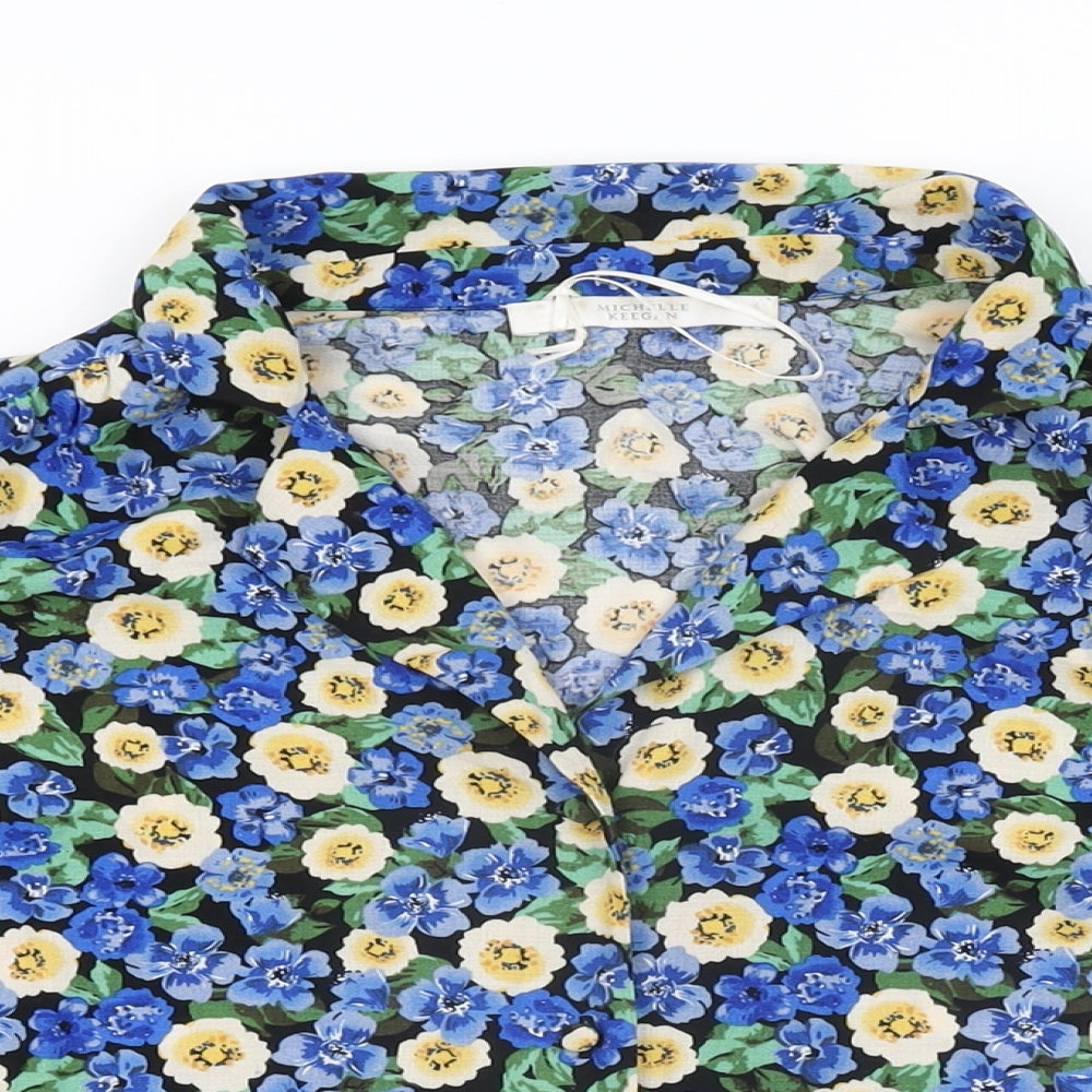 Michelle Keegan Womens Black Floral Polyester Basic Button-Up Size 8 Collared