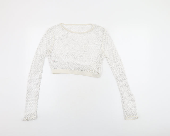 New Look Womens White Polyester Cropped T-Shirt Size 12 Round Neck
