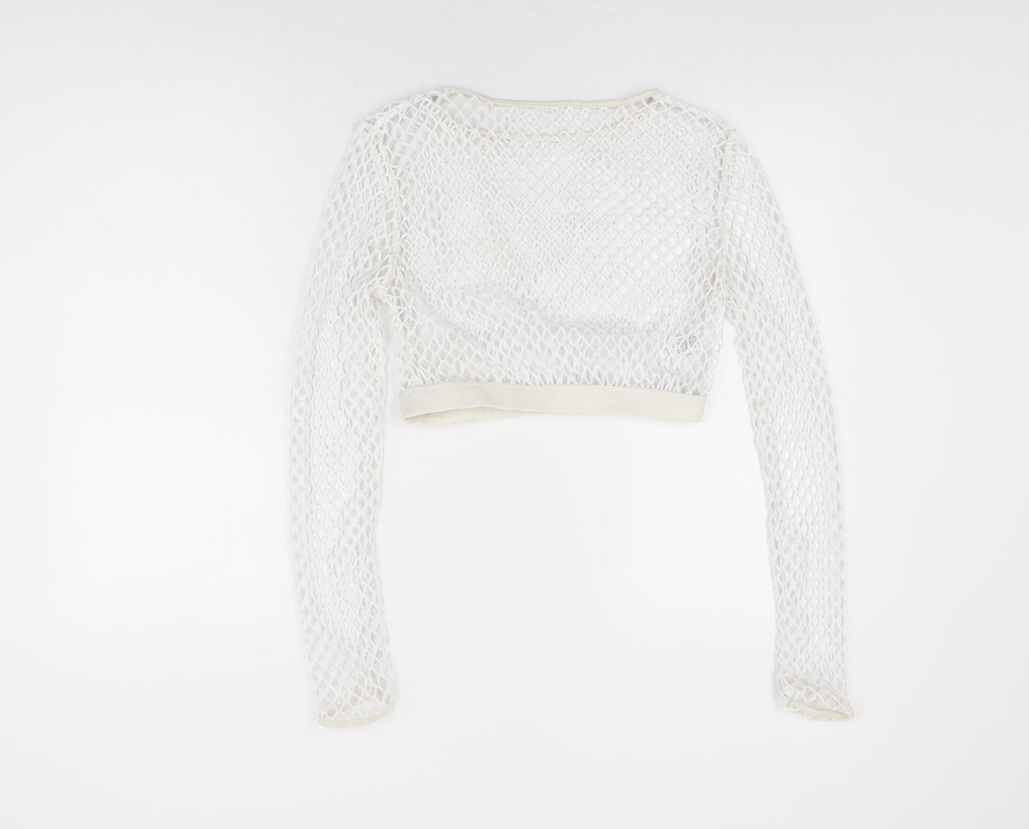 New Look Womens White Polyester Cropped T-Shirt Size 12 Round Neck