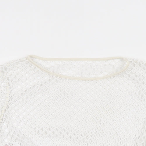 New Look Womens White Polyester Cropped T-Shirt Size 12 Round Neck