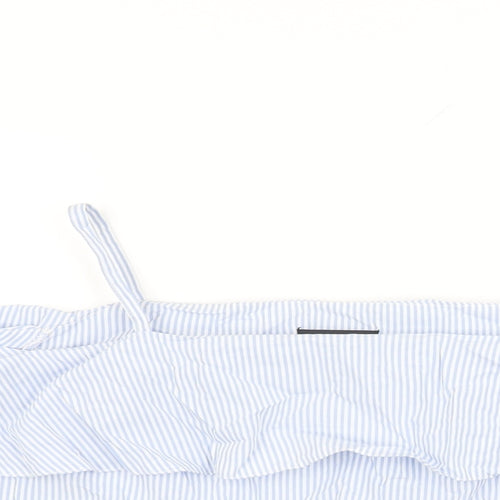 Topshop Womens Blue Striped Cotton Basic T-Shirt Size 8 Off the Shoulder