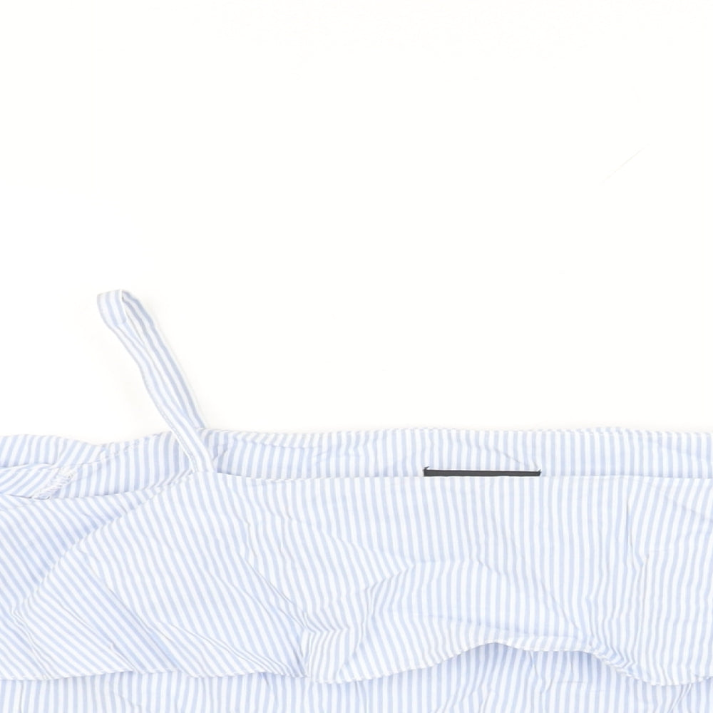 Topshop Womens Blue Striped Cotton Basic T-Shirt Size 8 Off the Shoulder
