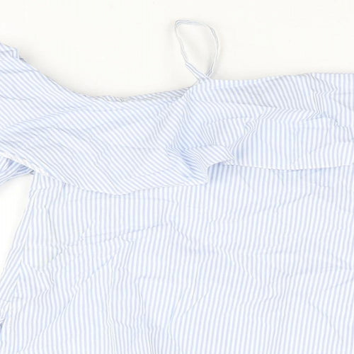 Topshop Womens Blue Striped Cotton Basic T-Shirt Size 8 Off the Shoulder