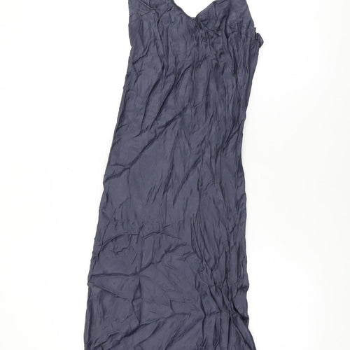 Zara Womens Blue Polyester Slip Dress Size L V-Neck Zip