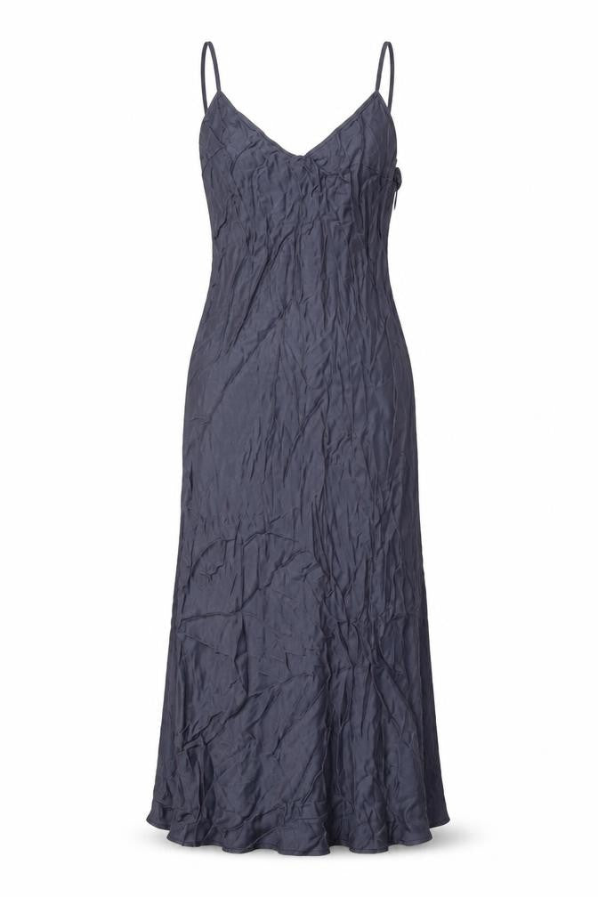 Front view of Zara women’s blue polyester slip dress, size L, v-neck zip