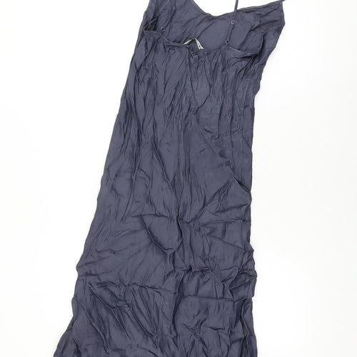 Zara Womens Blue Polyester Slip Dress Size L V-Neck Zip