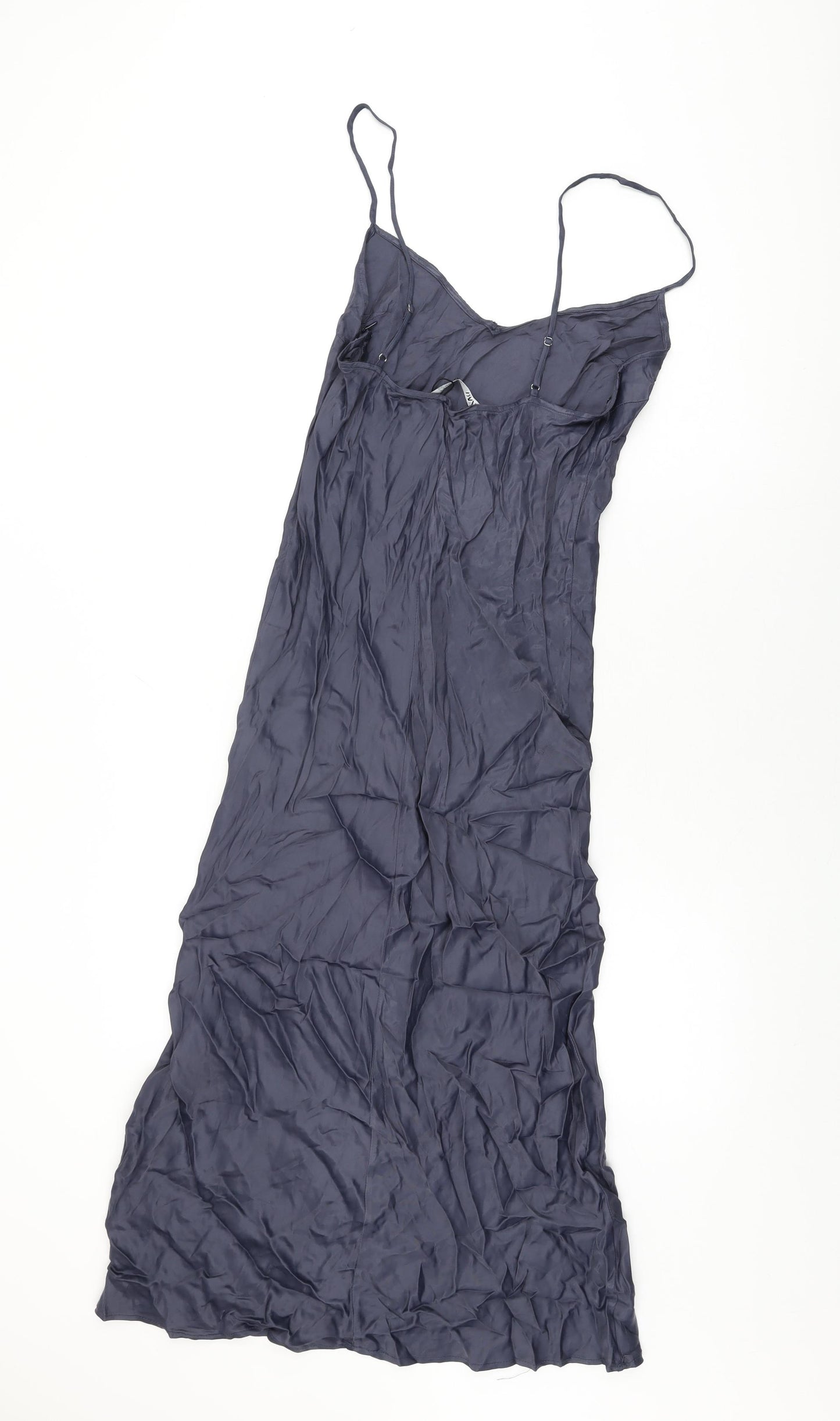 Zara Womens Blue Polyester Slip Dress Size L V-Neck Zip