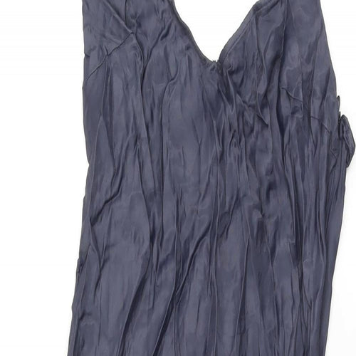 Zara Womens Blue Polyester Slip Dress Size L V-Neck Zip