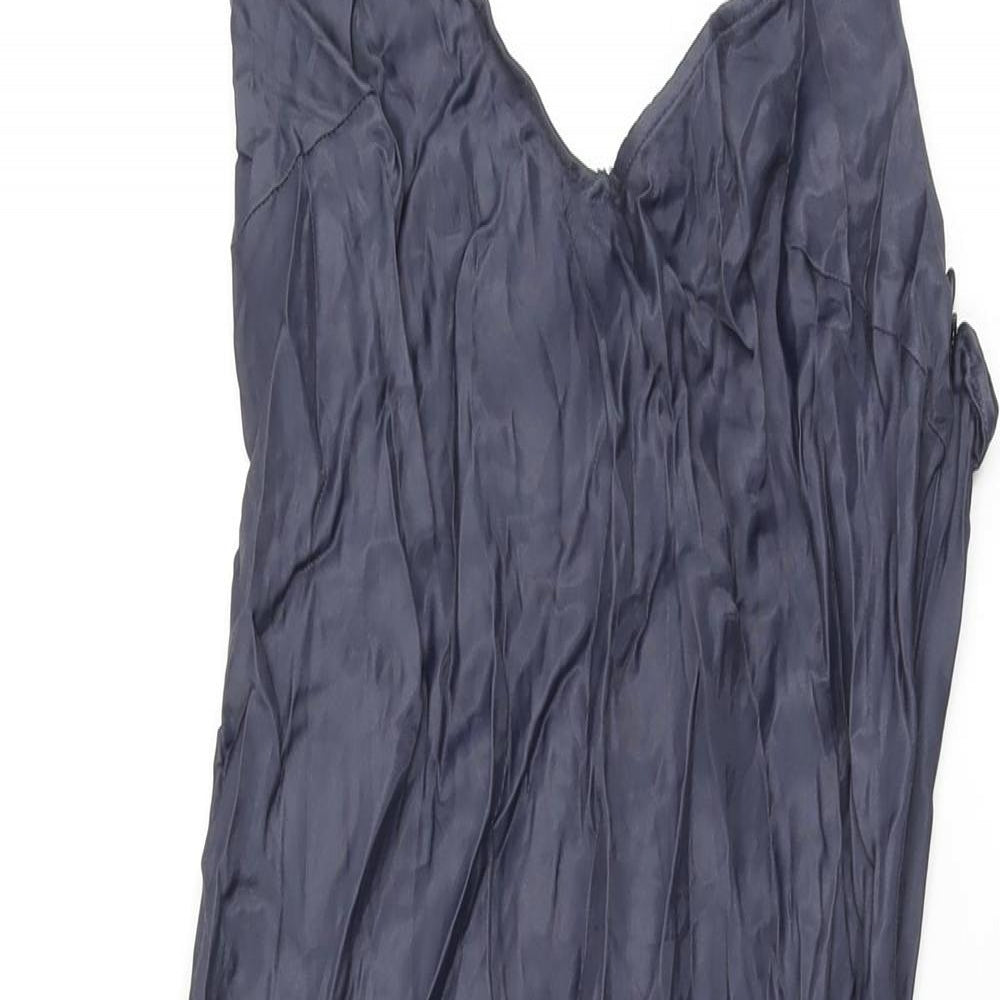 Zara Womens Blue Polyester Slip Dress Size L V-Neck Zip