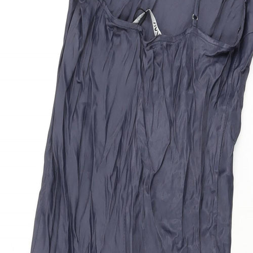 Zara Womens Blue Polyester Slip Dress Size L V-Neck Zip