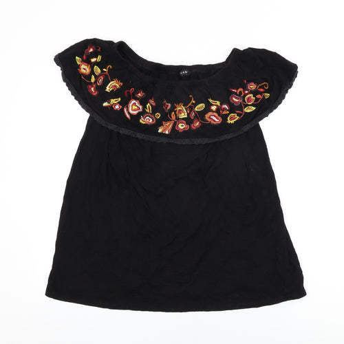 Evans Womens Black Floral Viscose Basic T-Shirt Size 18 Off the Shoulder