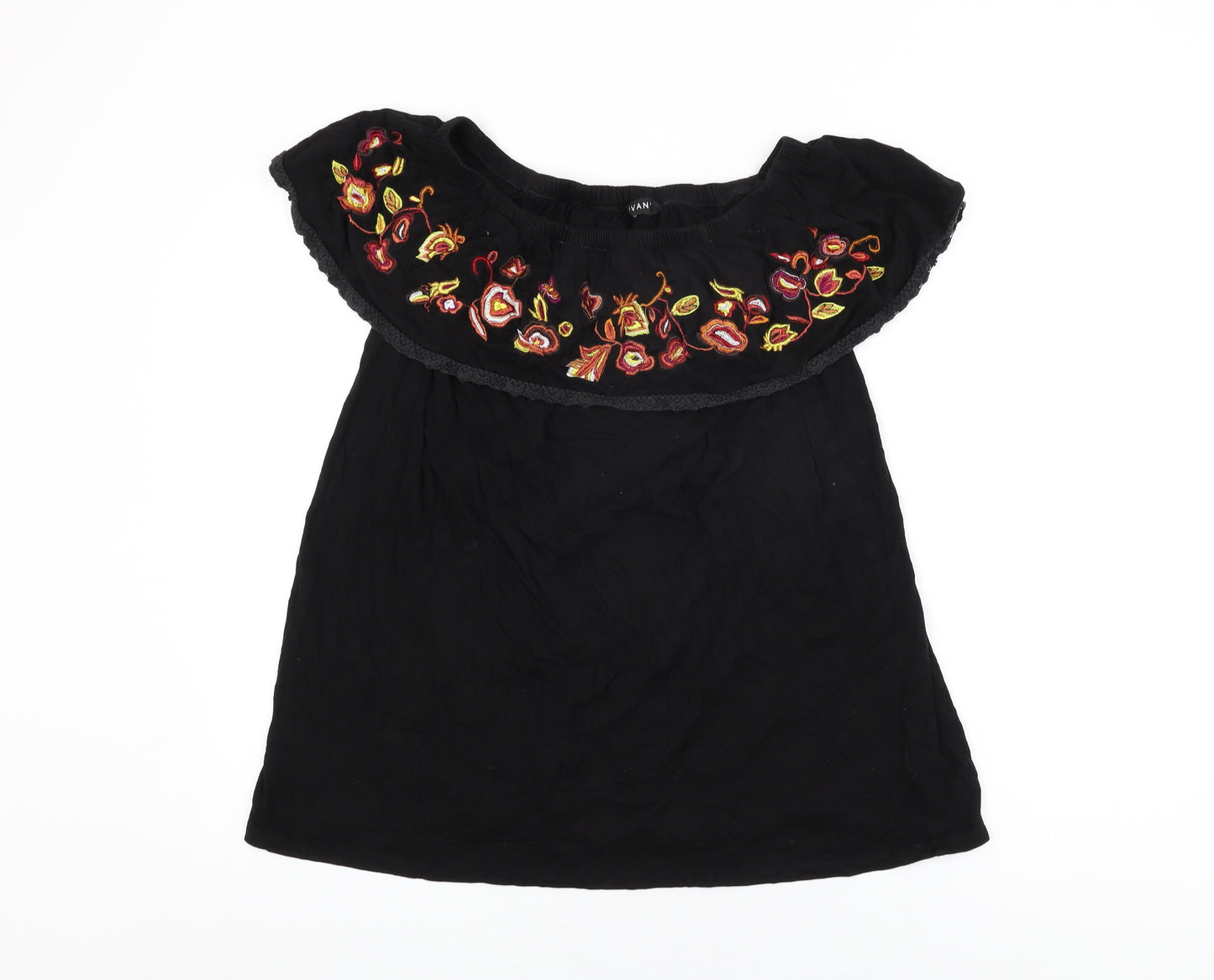 Evans Womens Black Floral Viscose Basic T-Shirt Size 18 Off the Shoulder
