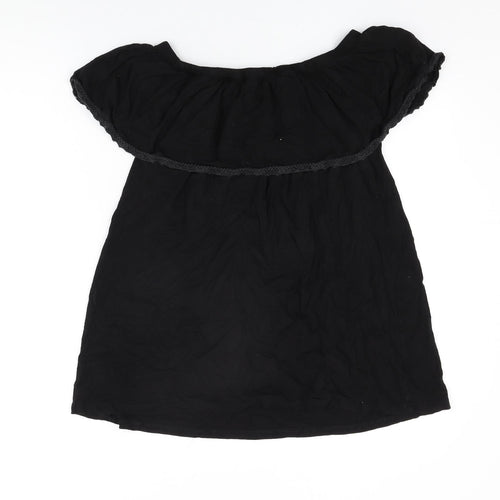 Evans Womens Black Floral Viscose Basic T-Shirt Size 18 Off the Shoulder