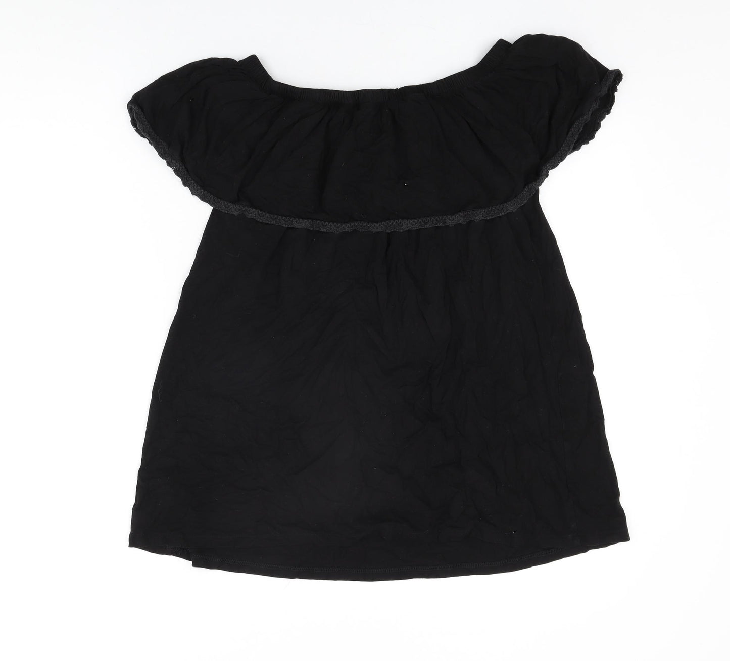 Evans Womens Black Floral Viscose Basic T-Shirt Size 18 Off the Shoulder