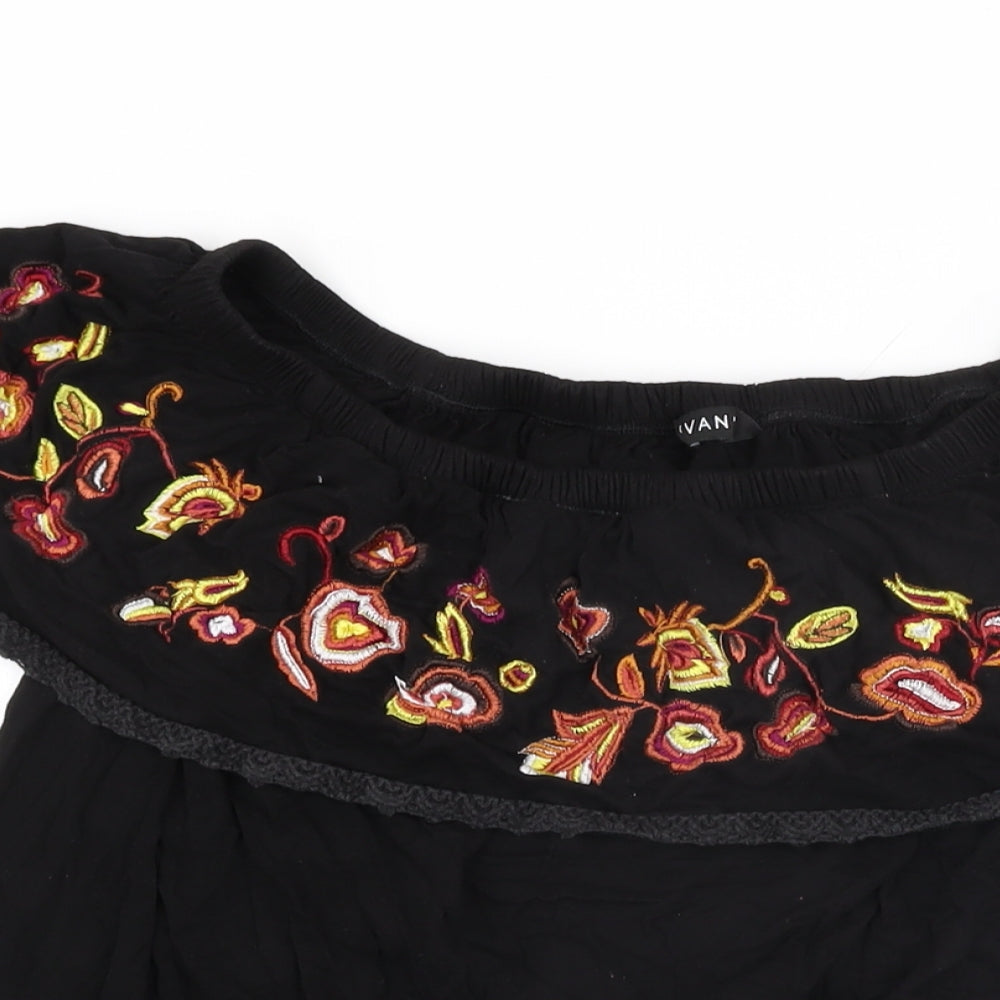 Evans Womens Black Floral Viscose Basic T-Shirt Size 18 Off the Shoulder