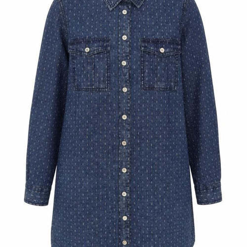 Mango Womens Blue Geometric Cotton Shift Size S Collared Snap