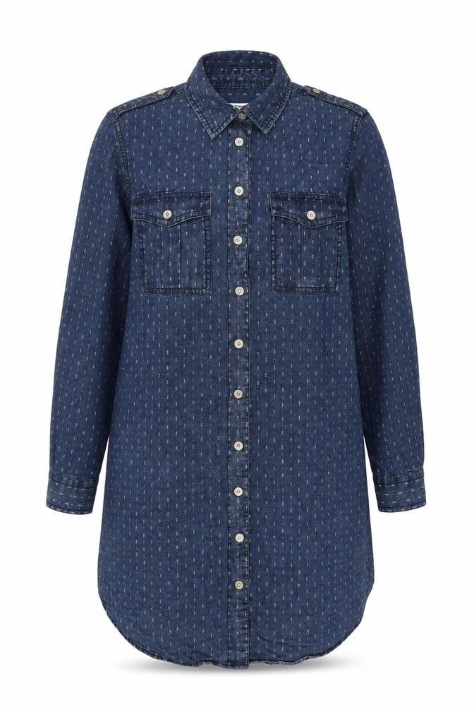 Mango Womens Blue Geometric Cotton Shift Size S Collared Snap